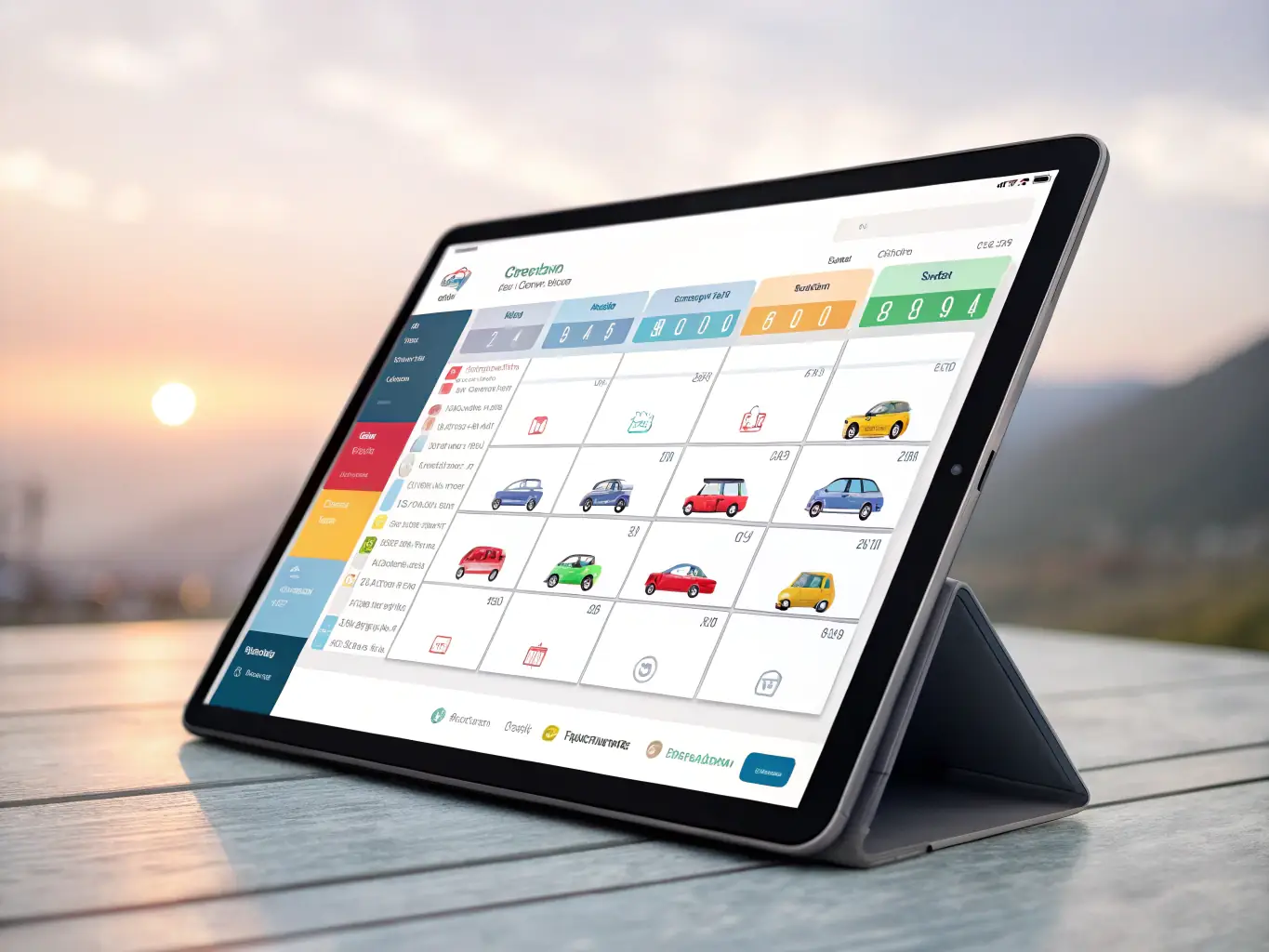 A detailed image of a mobile app interface showing asset maintenance schedules and alerts. The app displays a list of vehicles and equipment with upcoming maintenance tasks, including oil changes, tire rotations, and inspections. The design should be clean and intuitive, highlighting the ease of managing maintenance activities.